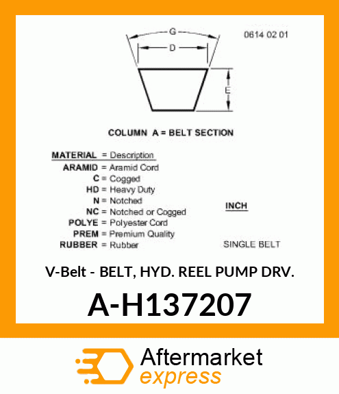 V-Belt - BELT, HYD. REEL PUMP DRV. A-H137207