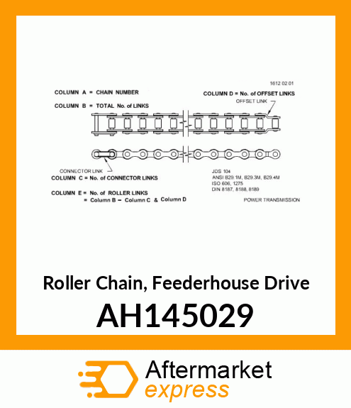 Feederhouse conveyor drive chain for 9400/10, 9500/10, and 9600/10 combines AH145029