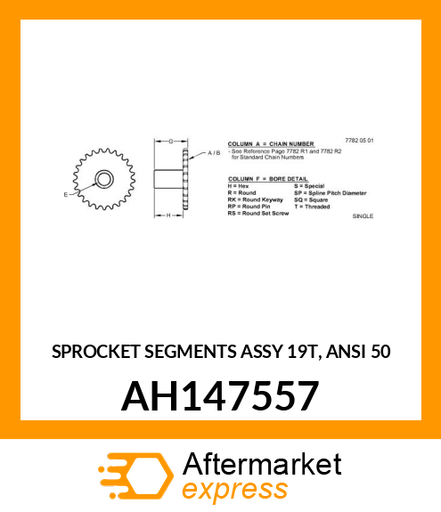 SPROCKET SEGMENTS ASSY 19T, ANSI 50 AH147557