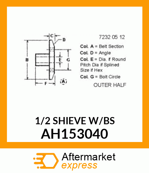 PULLEY, SHEAVE HALF, OUTER FAN DRIV AH153040