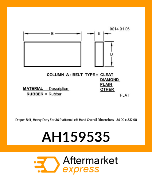 FLAT BELT, BELT ASSY, DRAPER SIDE, AH159535