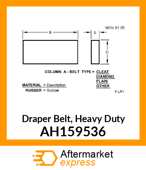 FLAT BELT, BELT ASSYY, DRAPER SIDE, AH159536