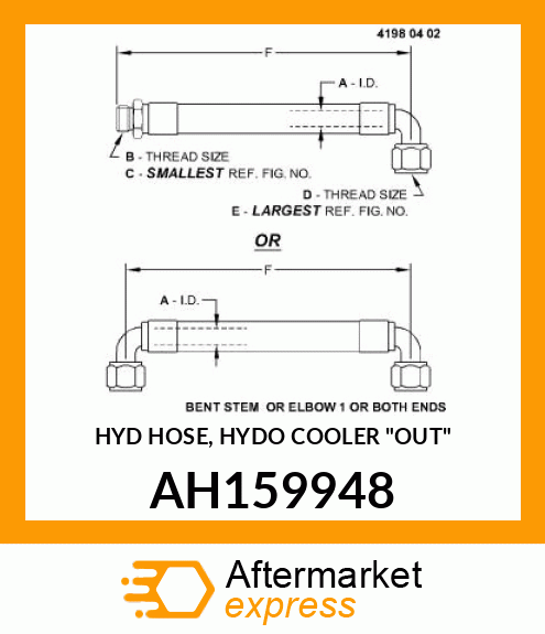 HYD HOSE, HYDO COOLER "OUT" AH159948