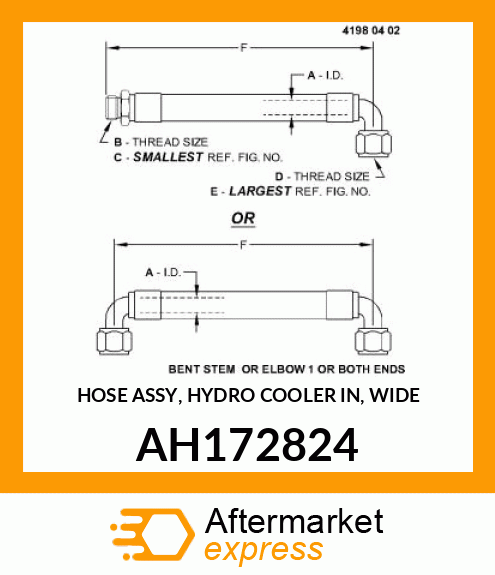 HOSE ASSY, HYDRO COOLER IN, WIDE AH172824