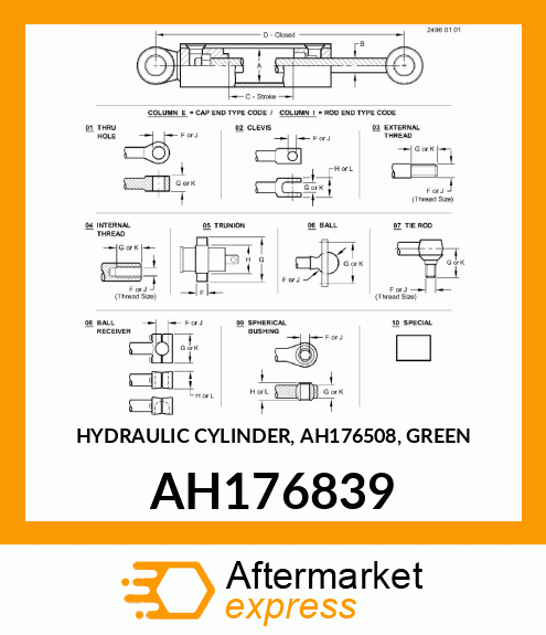 HYDRAULIC CYLINDER, AH176508, GREEN AH176839