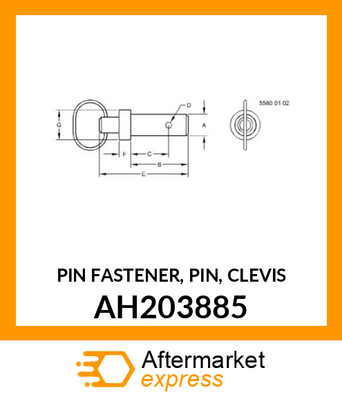 PIN FASTENER, PIN, CLEVIS AH203885