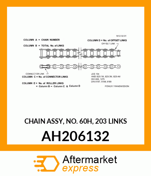 CHAIN ASSY, NO. 60H, 203 LINKS AH206132
