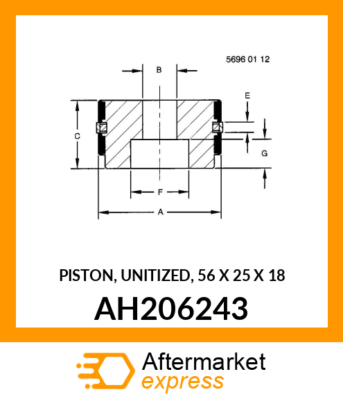 PISTON, UNITIZED, 56 X 25 X 18 AH206243