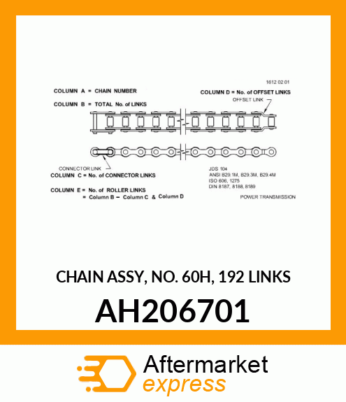 CHAIN ASSY, NO. 60H, 192 LINKS AH206701