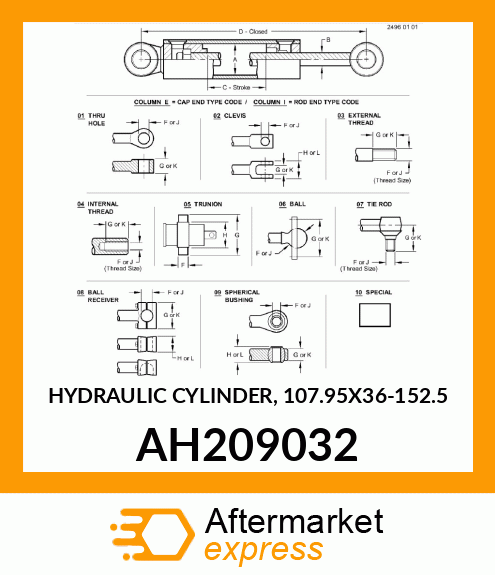 HYDRAULIC CYLINDER, 107.95X36 AH209032