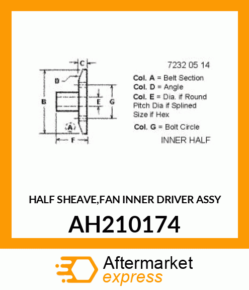 HALF SHEAVE,FAN INNER DRIVER ASSY AH210174