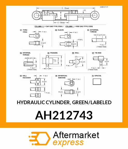 HYDRAULIC CYLINDER, GREEN/LABELED AH212743
