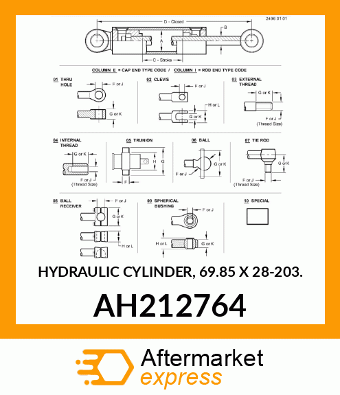HYDRAULIC CYLINDER, 69.85 X 28 AH212764