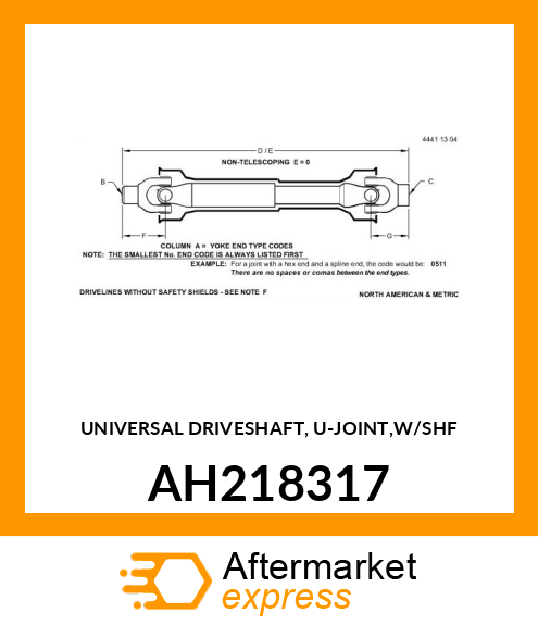 UNIVERSAL DRIVESHAFT, U AH218317