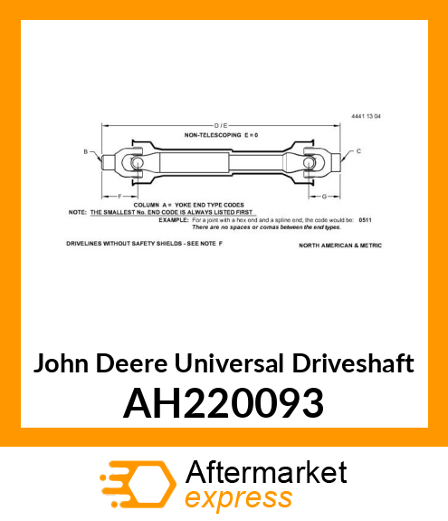 DRIVE SHAFT, HEADER PTO AH220093