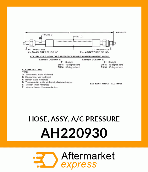 HOSE, ASSY, A/C PRESSURE AH220930
