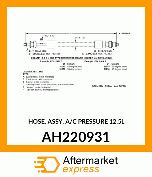 HOSE, ASSY, A/C PRESSURE 12.5L AH220931