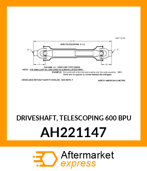 DRIVESHAFT, TELESCOPING 600 BPU AH221147