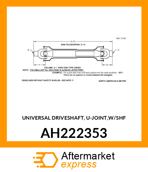 UNIVERSAL DRIVESHAFT, U AH222353