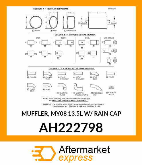 MUFFLER, MY08 13.5L W/ RAIN CAP AH222798