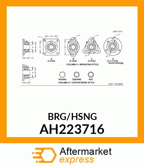 BEARING WITH HOUSING, CLEAN GRAIN L AH223716