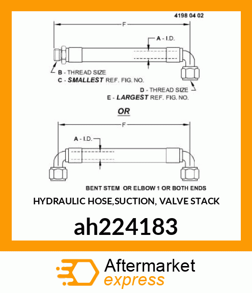 HYDRAULIC HOSE,SUCTION, VALVE STACK ah224183