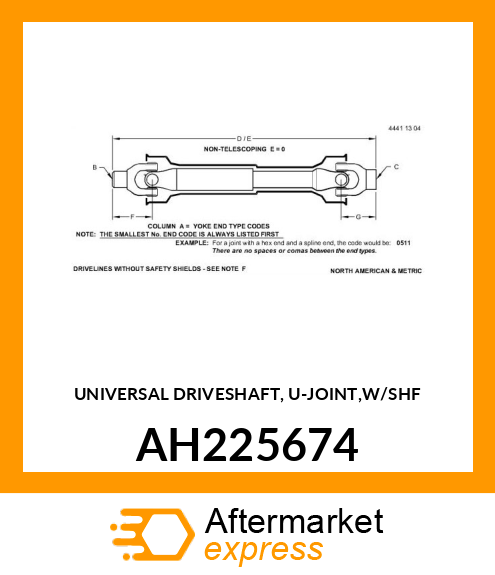 UNIVERSAL DRIVESHAFT, U AH225674