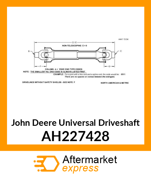 UNIVERSAL DRIVESHAFT, KNIFE DRIVE, AH227428