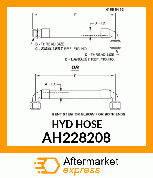 HYDRAULIC HOSE, 600 SERIES CORNHEAD AH228208