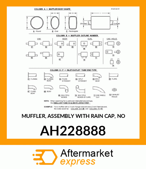 MUFFLER, ASSEMBLY WITH RAIN CAP, NO AH228888