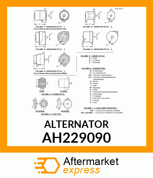 ALTERNATOR, 200 AMP WITH HIGH SIDE AH229090