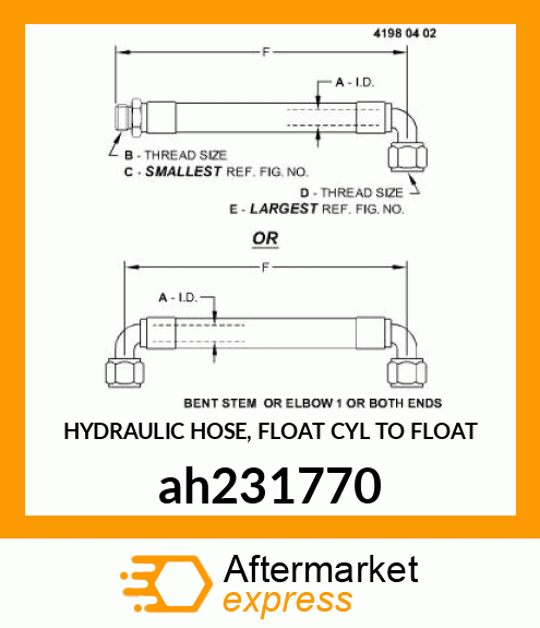 HYDRAULIC HOSE, FLOAT CYL TO FLOAT ah231770