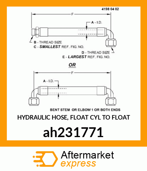 HYDRAULIC HOSE, FLOAT CYL TO FLOAT ah231771