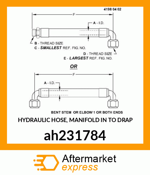 HYDRAULIC HOSE, MANIFOLD IN TO DRAP ah231784