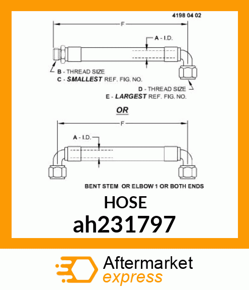 Spare part ah231797 + HYDRAULIC HOSE