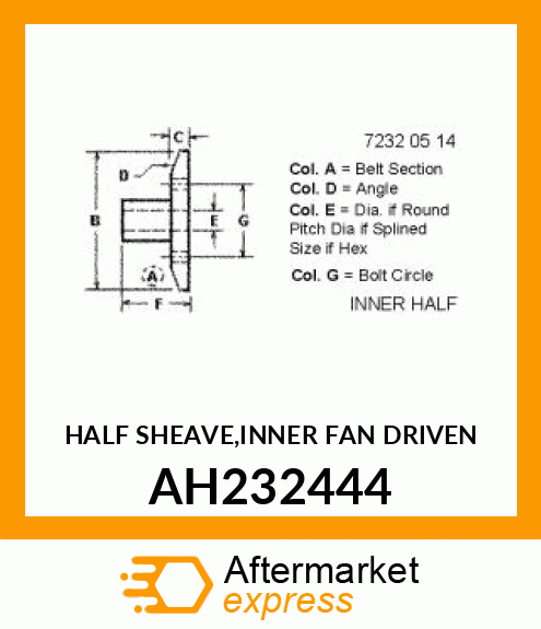 HALF SHEAVE,INNER FAN DRIVEN AH232444