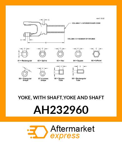 YOKE, WITH SHAFT,YOKE AND SHAFT AH232960