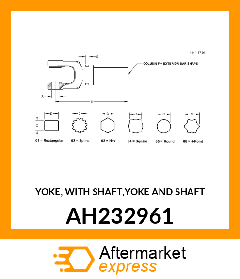 YOKE, WITH SHAFT,YOKE AND SHAFT AH232961