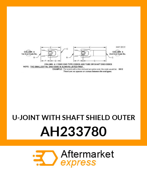 Joint With Shaft amp; Shield AH233780