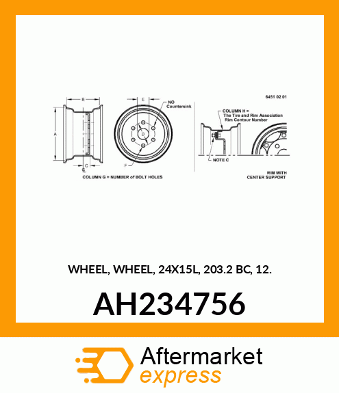 WHEEL, WHEEL, 24X15L, 203.2 BC, 12. AH234756