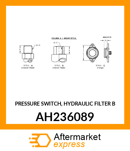 PRESSURE SWITCH, HYDRAULIC FILTER B AH236089