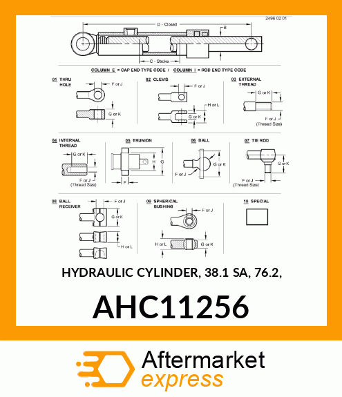 HYDRAULIC CYLINDER, 38.1 SA, 76.2, AHC11256