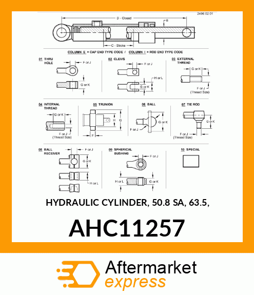 HYDRAULIC CYLINDER, 50.8 SA, 63.5, AHC11257