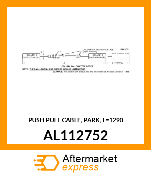 PUSH PULL CABLE, PARK, L=1290 AL112752