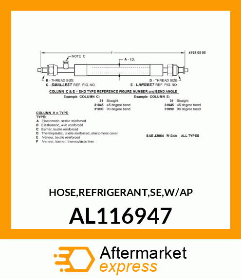 HOSE,REFRIGERANT,SE,W/AP AL116947