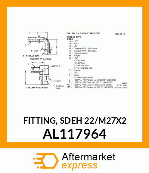 FITTING, SDEH 22/M27X2 AL117964