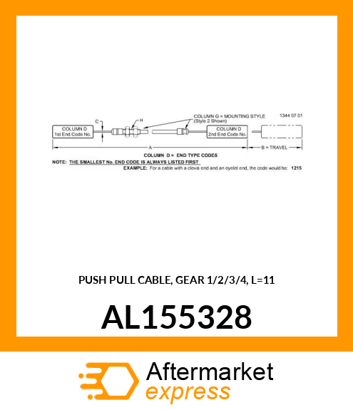 PUSH PULL CABLE, GEAR 1/2/3/4, L=11 AL155328