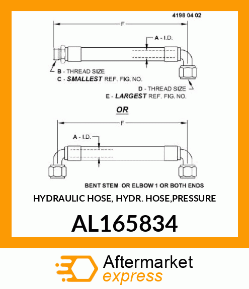 HYDRAULIC HOSE, HYDR. HOSE,PRESSURE AL165834