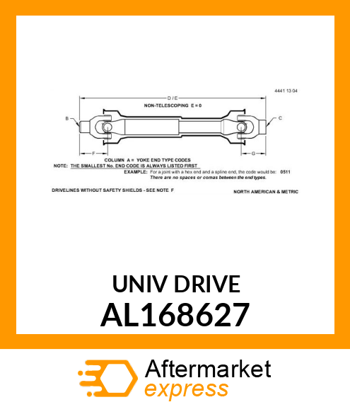 UNIVERSAL DRIVESHAFT, U AL168627