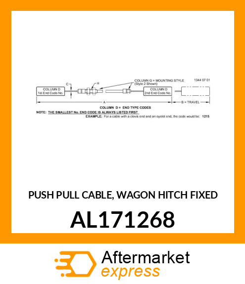 PUSH PULL CABLE, WAGON HITCH FIXED AL171268